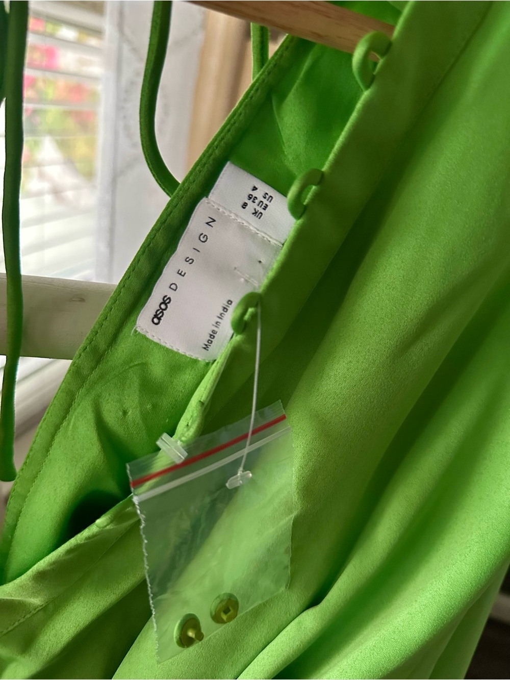 ASOS Satin Tie-Waist Mini Dress - Lime Green Size 4 - Picture 5 of 6